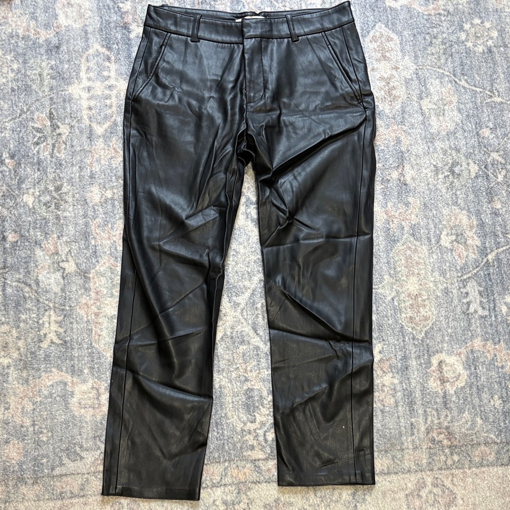 ZARA Black Faux Leather Trousers with Stitched Waistband